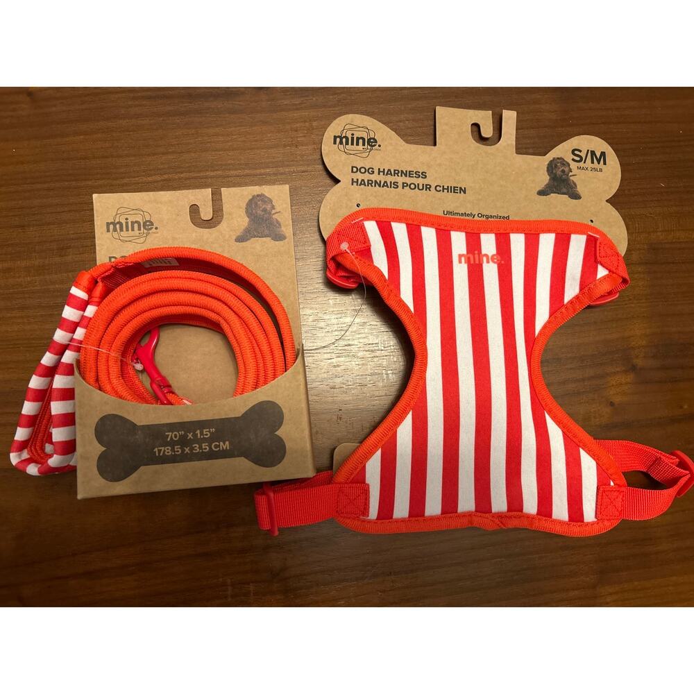 mine from Nordstrom small dog harness and leash in red and white stripes. NIB